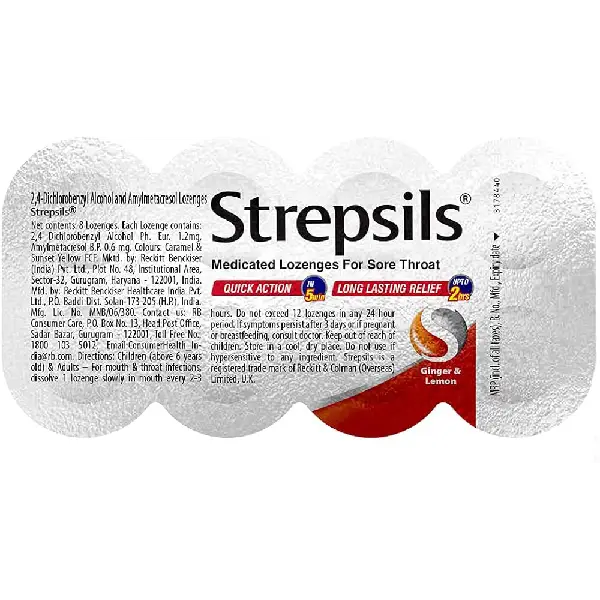 Strepsils Medicated Throat Lozenges | For Sore Throat | Flavour Ginger & Lemon